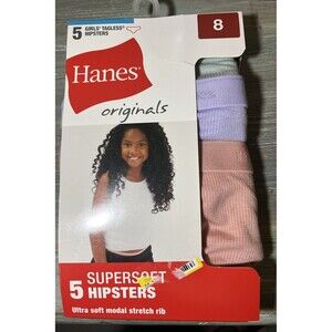 Hanes Girls' Size 8 Hipster Underwear Panties 5 Pack Tagless